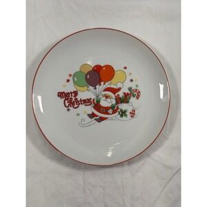 Vintage Seizan Fine China Merry Christmas Santa Plate Red Rim 7 Inch Dessert